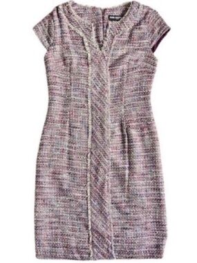 💜 Burgundy/Maroon KARL LAGERFELD Tweed Midi Shift Dress - Size 2